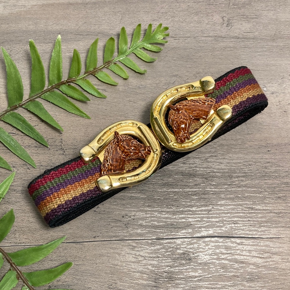 Vintage Belt With Horses Horseshoes Buckle 1977